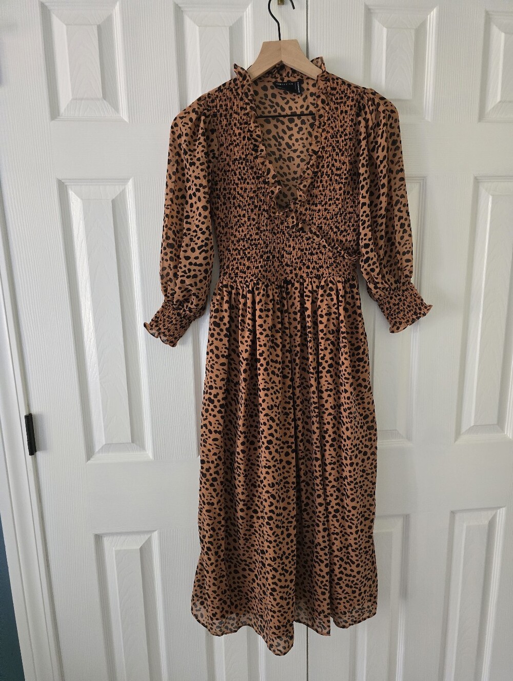 ASOS Brown and Black Leopard Print Ruffle Midi Dress